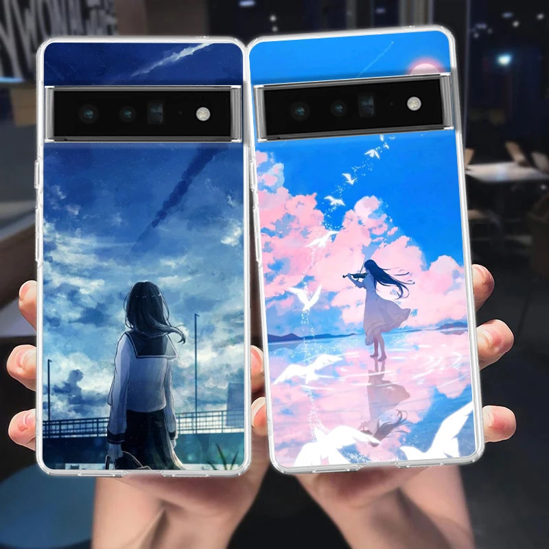 Hand-Painted Japanese Anime Girls Scenery Soft Clear Phone Case