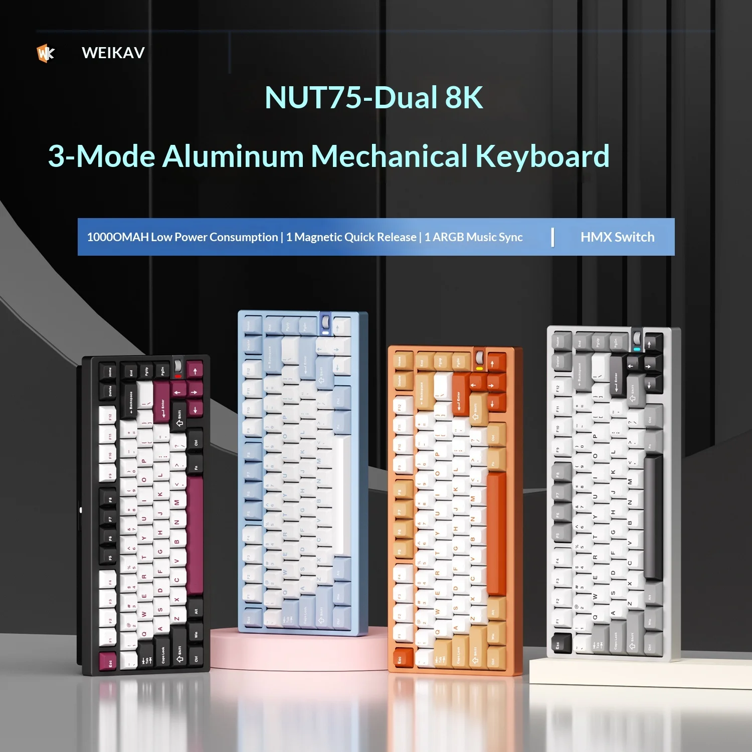 Weikav Nut75 기계식 키보드 키트 3모드 무선 8000Hz 폴링 레이트 게임 키보드 알루미늄 합금 핫 스왑 PC 액세서리
