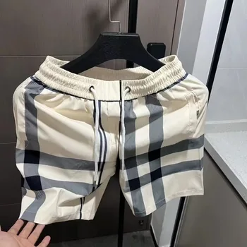 2026 Classic Check Plaid 3D Print Elastic Waist Casual Shorts Men's Oversized Pants, Suitable for Daily Wear and Training Shorts 1