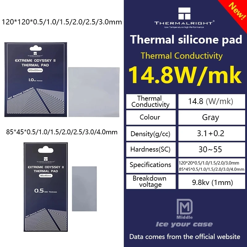 Pad Thermique 12,8 W/mK, 85x45x0.5mm, Thermal Pad en silicone pour