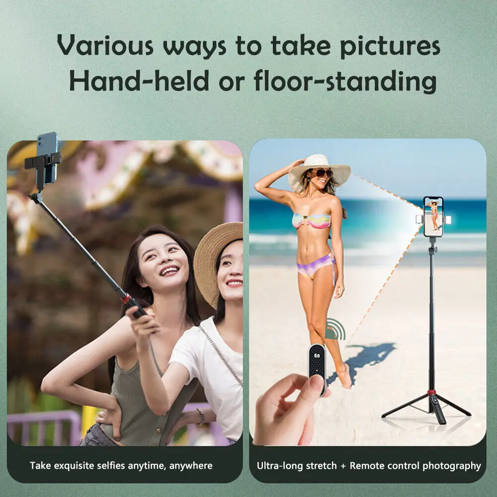 Dual LED Selfie Stick Tripod 1.6m Bluetooth Remote for Samsung/Android Smartphone Recording Video LISCN