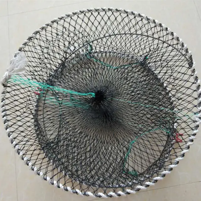 Foldable spring three-hole crab cage round crab crayfish fishing net cage shrimp and shrimp cage crucian fish net bait trap 5