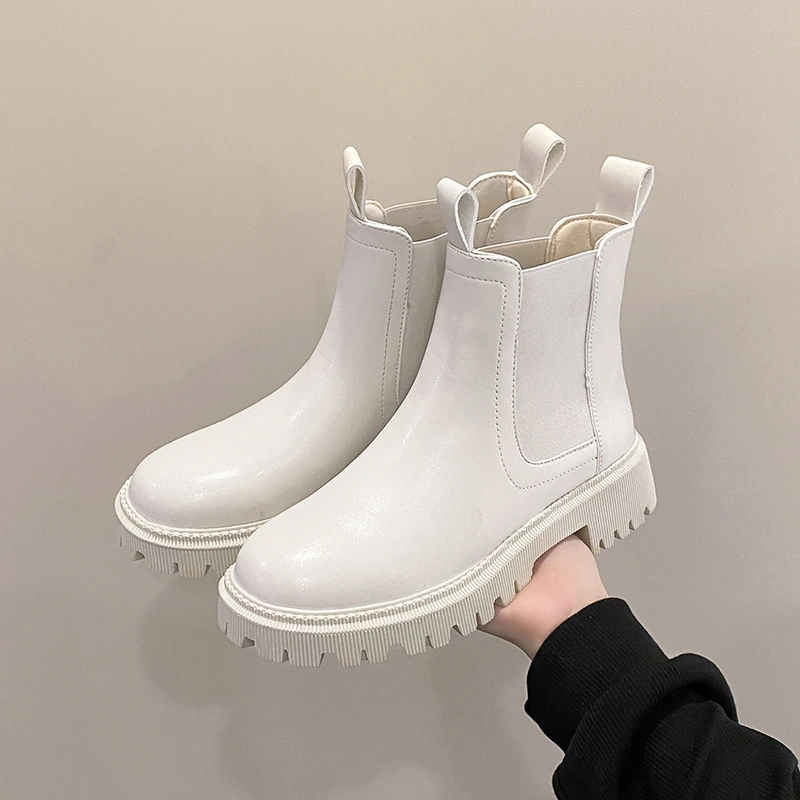 

2024 Autumn and Winter Chelsea Boots for Women Casual Non-Slip Leather Boots Waterproof British Style Women's Mid-calf Boots