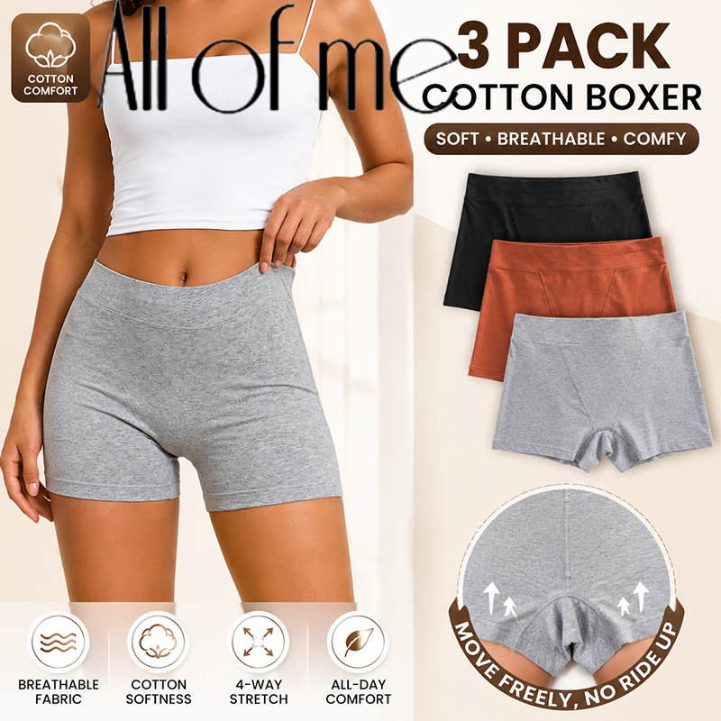 3Pcs Women Cotton Safety Short Seamless Boxer Briefs High Waist Soft Skin Friendly Ladies Anti-Ride Leggings Under Dress Panties