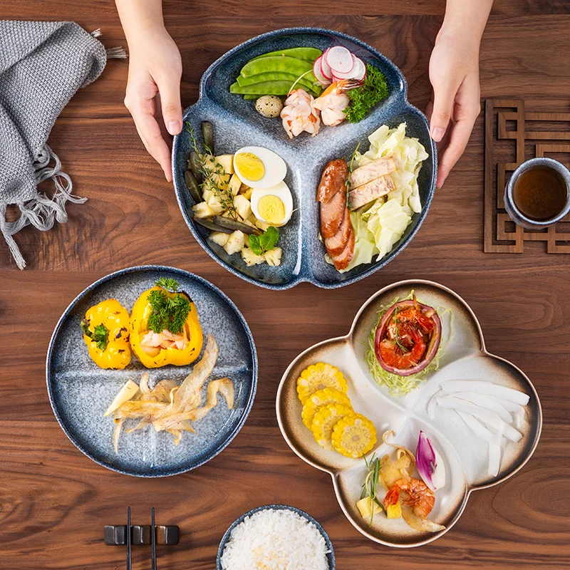 

Japanese-style Grid Plate Household Ceramic Breakfast Plate For One Person To Eat 2021 New Dividing Tableware Three Grid Plates