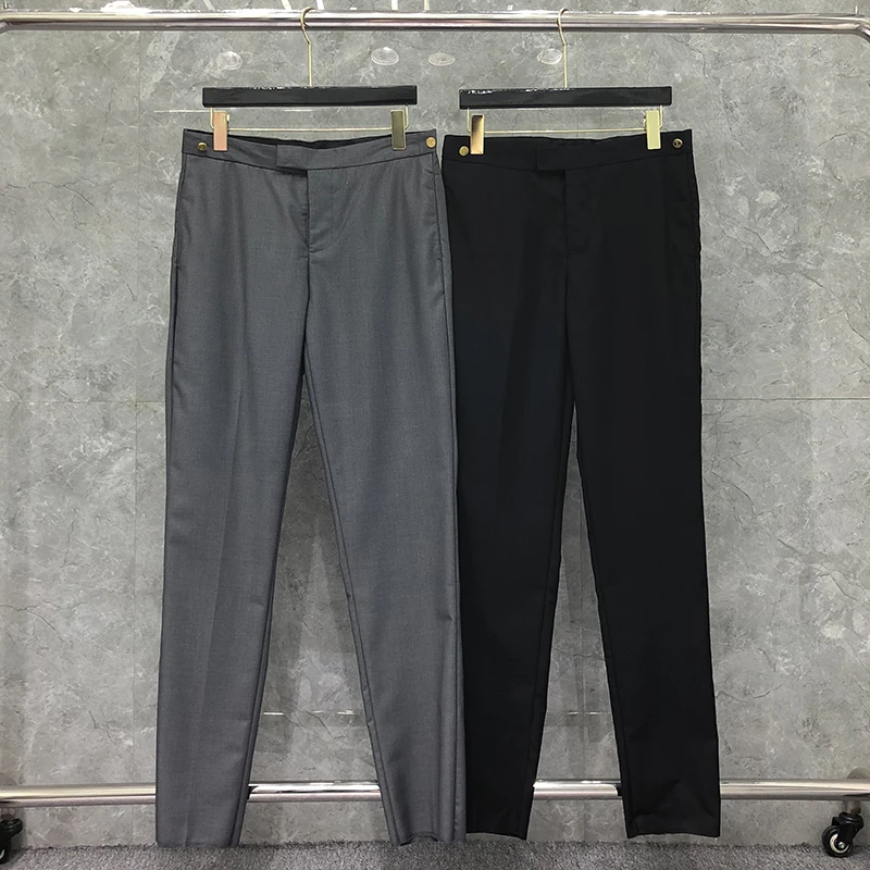 

TB THOM Pants Autunm Winter Men's Pants Fashion Brand Trousers For Men Classic Plain Weave Solid Gold Buttons TB Suit Pants