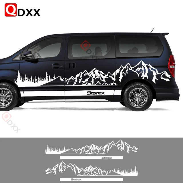현대 그랜드 스타렉스를 화려하게 꾸미는 위성 캠퍼 밴 비닐 마운틴 트리 장식 데칼