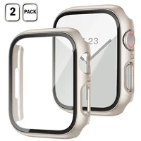 2 pièces verre trempé + couvercle pour boîtier de montre Apple 44mm 40mm 42mm 41mm 45mm PC protecteur d'écran pare-chocs iWatch série 9 8 7 6 5 3 se 1