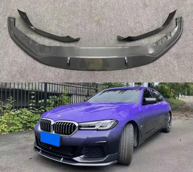 

For BMW G30 G38 525 530 5 Series M Sport 2021 2022 2023 Real Carbon Fiber Front Bumper Splitters Lip Spoiler + Side Aprons Angle