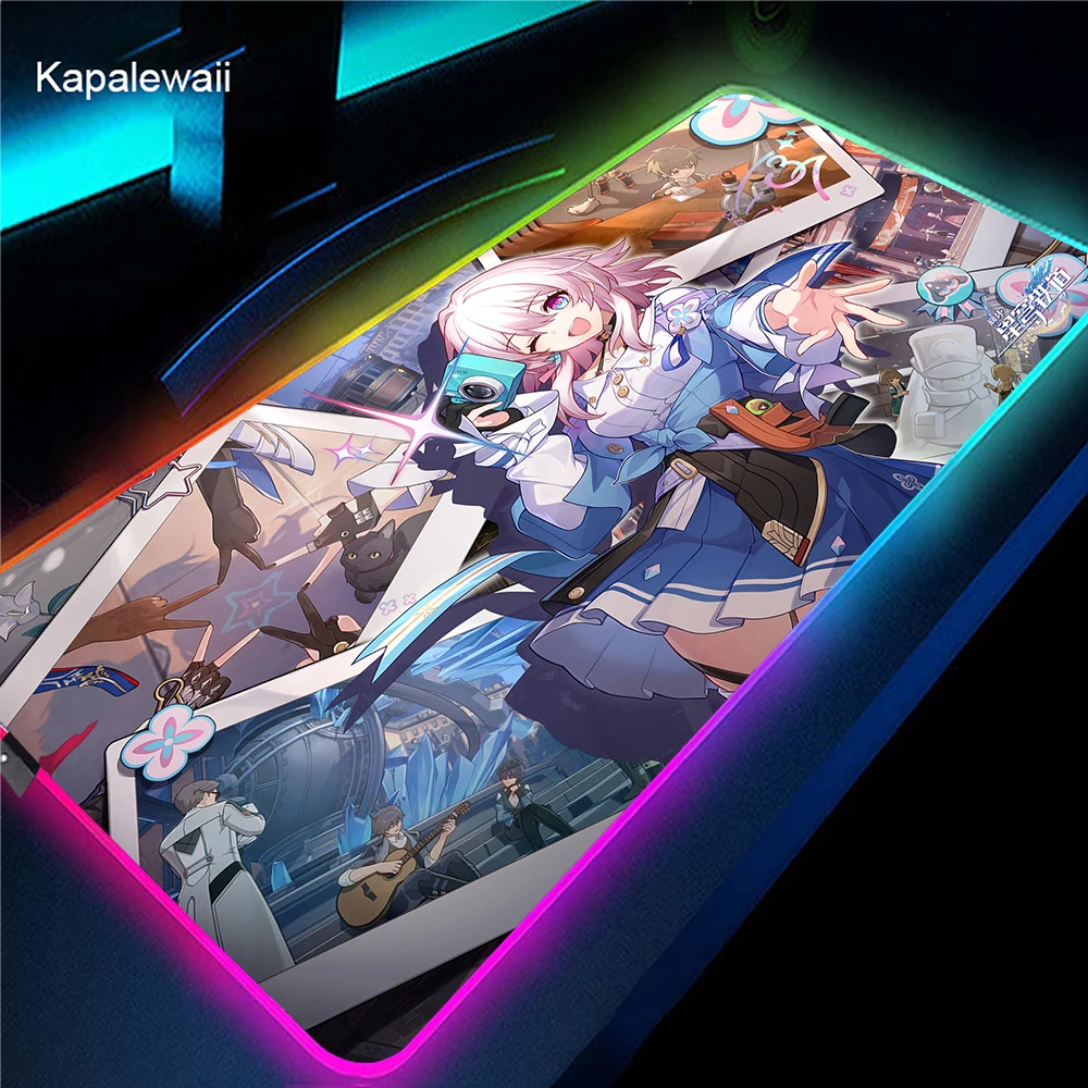 

honkai star rail LED Backlight Gaming Mousepad Gamer Mousepads RGB Mouse Pad XXL 900x400 Large Deskmat Keyboard Desk Mat Rugs