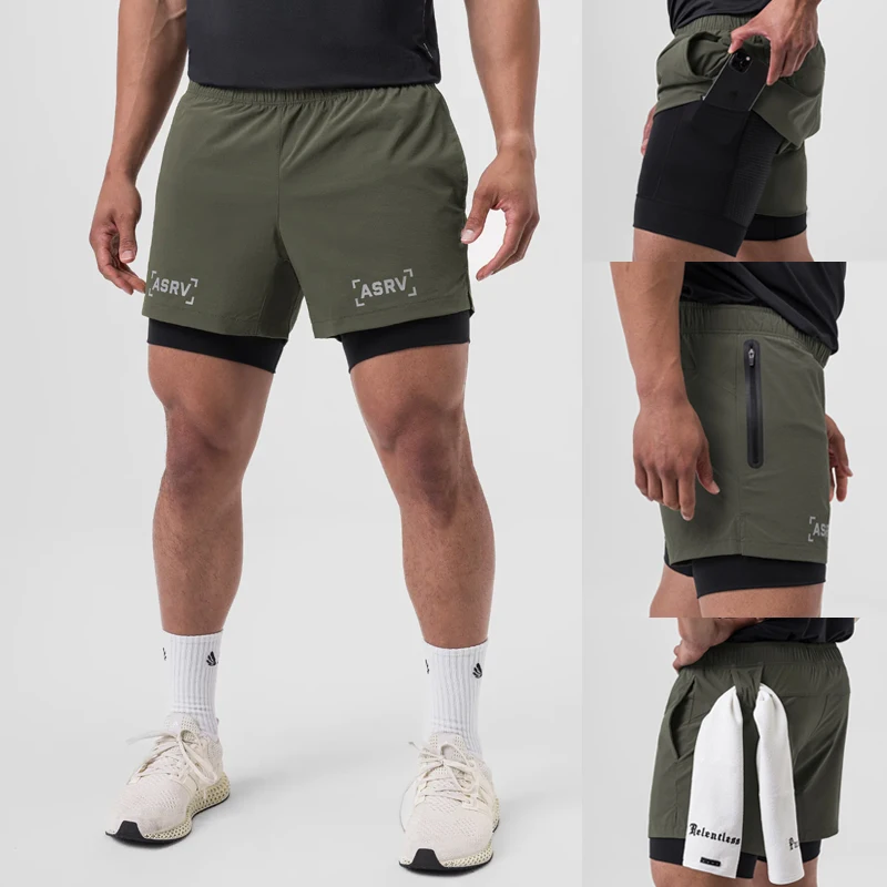 

Мужские шорты для бега, спортзала, фитнеса, бега, тренировок 2-в-1, двухслойные шорты, быстросохнущие дышащие эластичные пляжные брюки