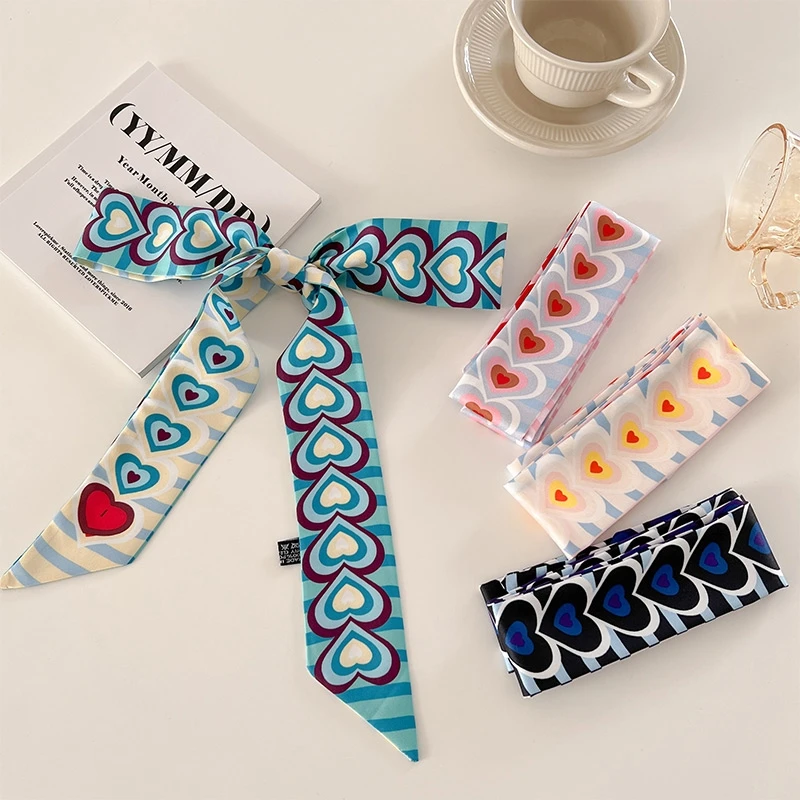 120cm Striped Love Double-layer Simulation Silk Scarf Twill Scarf Small Neck Scarf Tied Hand Small Ribbon Tied Bag Silk scarf 4
