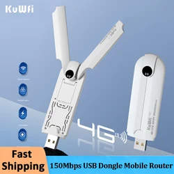 KuWFi 4G LTE USB Dongle Mobile WIFI Router with SIM Card Slot 150Mbps High Speed Portable Travel Hotspot Mini Router Home Office