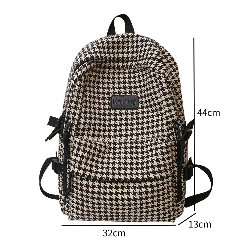 Knitted Backpack for Women Girls Large Capacity Travel Backpack Student Schoolbag Houndstooth Pattern 6