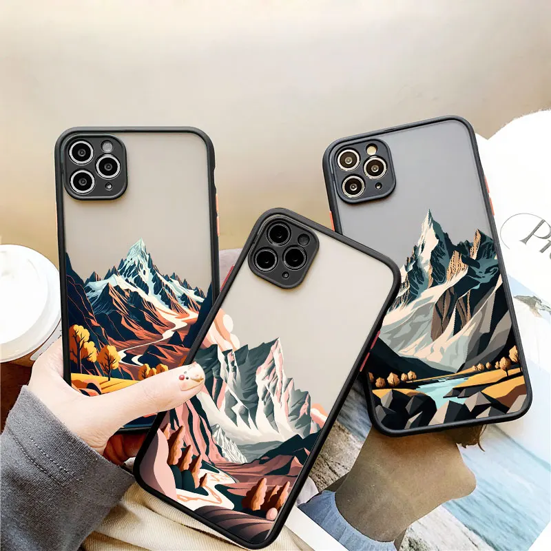 Vintage Mountain Peak Lake Scenery Phone Case - Artistic Landscape Design Back Cover