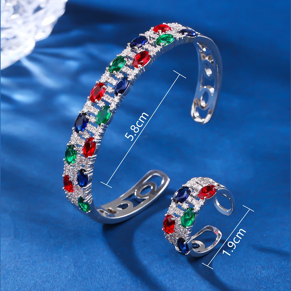 Full colou Oval Cubic Zircon Double Layer Geometric Ring Bracelet