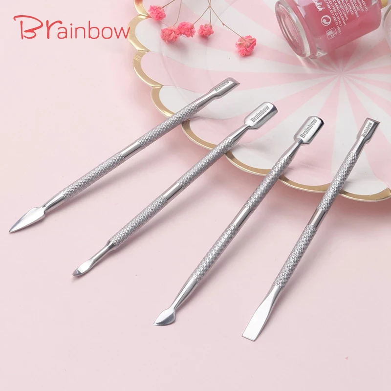 Brainbow 4pcs/pack Nail Cuticle Pusher Stainless Steel Two Sided UV Gel Removal Dead Skin Art Manicure Tools | Красота и здоровье