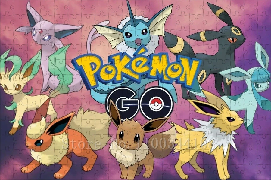 Pokenon Pikachu Eeveelutions Jigsaw Puzzles 300/500/1000 PCS Anime Fan Art Puzzles for Adults Parent-Child Interactive Game Toys