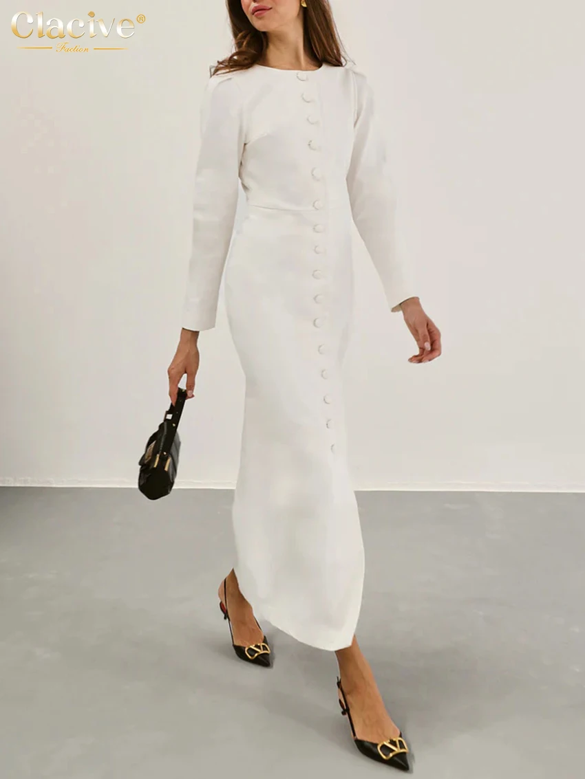 Clacive Fashion Loose White Office Dress Ladies Bodycon O-Neck