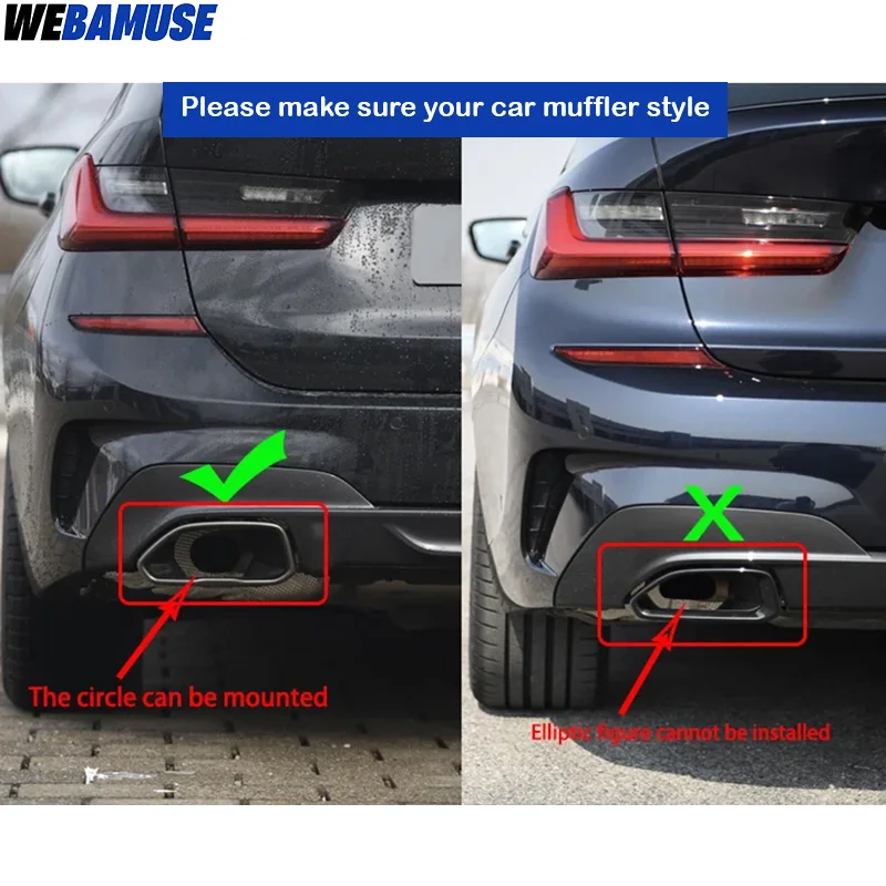 Quad Carbon Fiber Exhaust Tip Dual Outlet Stainless Steel Muffler Exhaust System Tailpipe For BMW G20 G21 330i 330d 320d