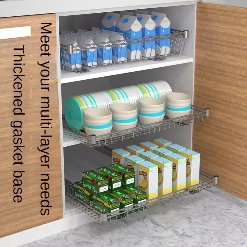 Pull Out Cabinet Drawer Organizer Storage Basket for Closet Fixed With  Adhesive Film Metal Slide Out Pantry Shelves for Kitchen - AliExpress