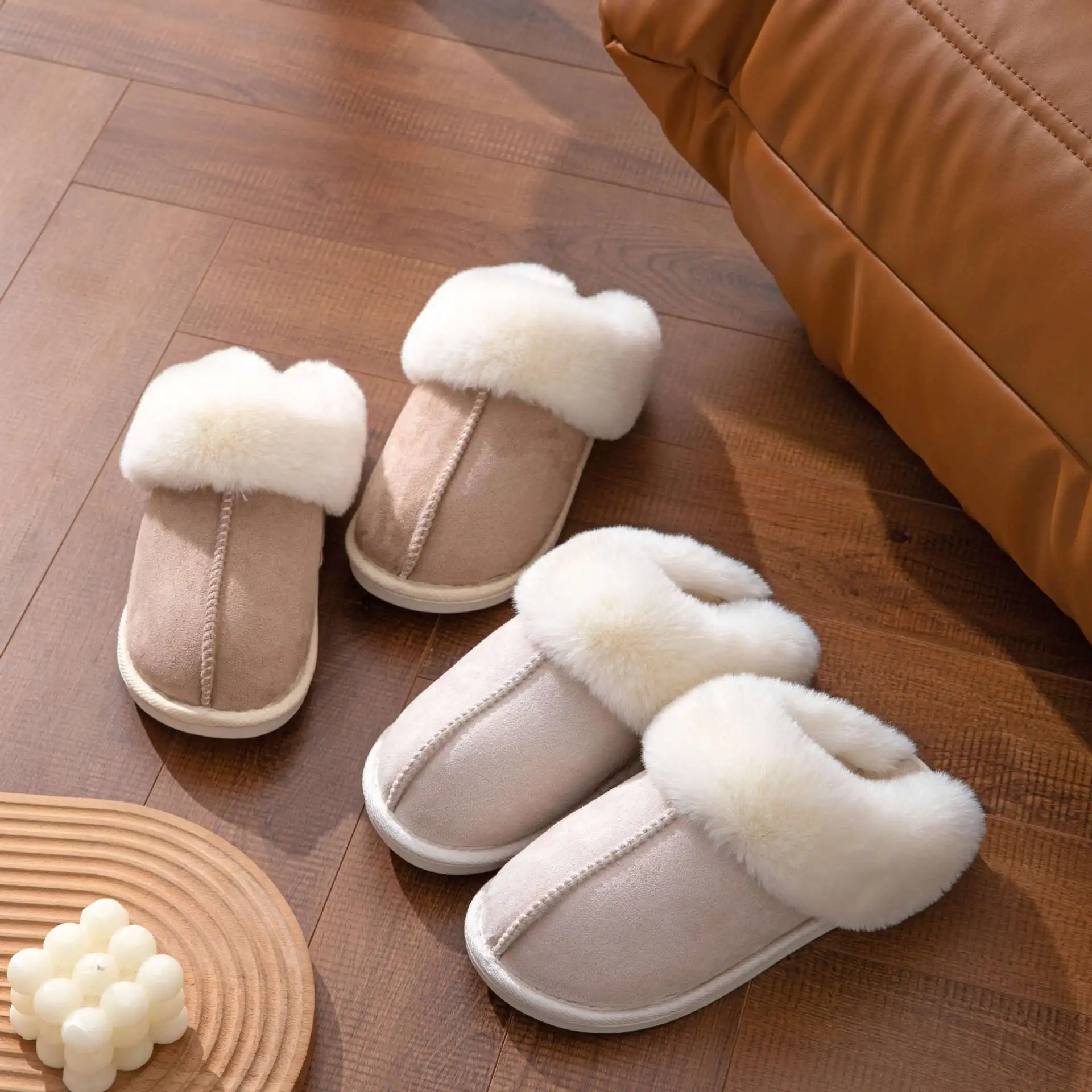 2023 Plush Warm Home Flat Slippers Lightweight Soft Comfortable Winter Slippers Women's Cotton Shoes Indoor Plush Slippers