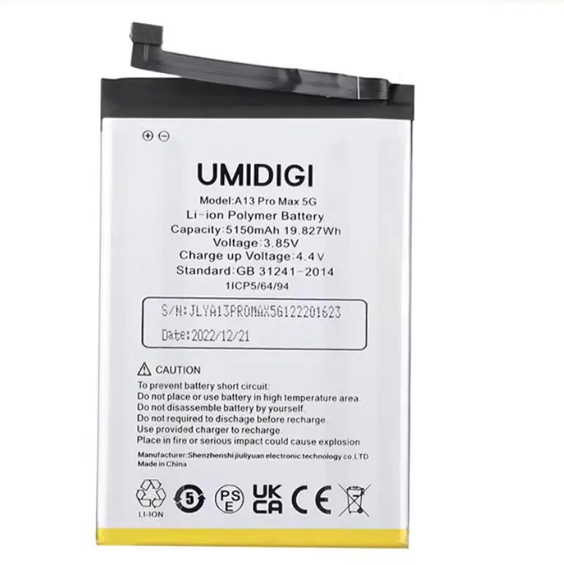 

Новый оригинальный аккумулятор высокой емкости 5150 мАч для Umidigi A13 Pro Max 5G, сменные высококачественные батареи
