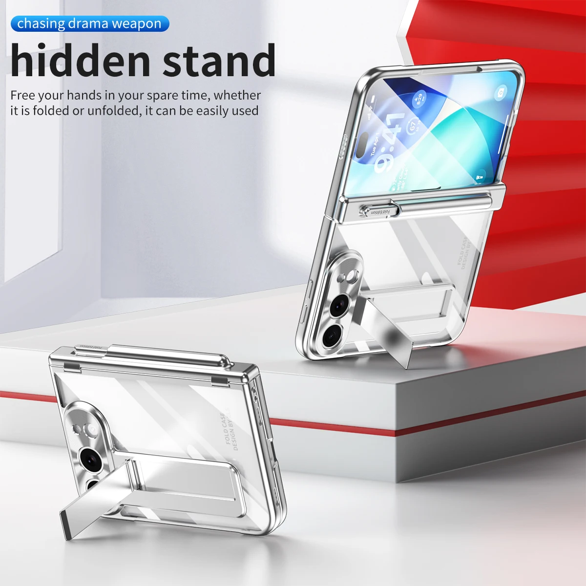 DuoElectroplated Magnetic Hinge Phone Case with Front Glass and Lens Protection - Shockproof Cover