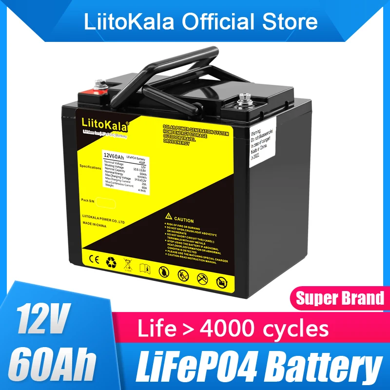 Liitokala 12V 60Ah Batteria Ricaricabile Lifepo4 A Ciclo Profondo 12.8V 60Ah Cicli Di Vita 4000 Con Protezione Bms Integrata