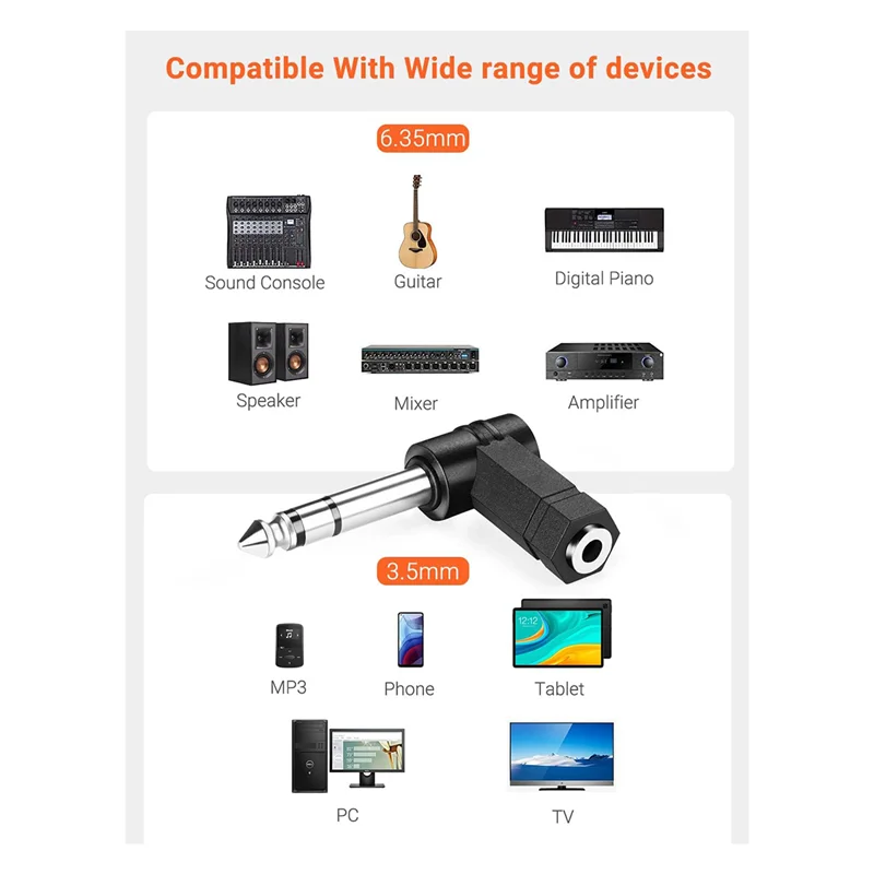 -A96Z 10 PCS 직각 6.35Mm 남성 3.5Mm 여성 오디오 어댑터 변환기 익스텐더 스테레오 헤드폰 오디오 잭 플러그 내구성