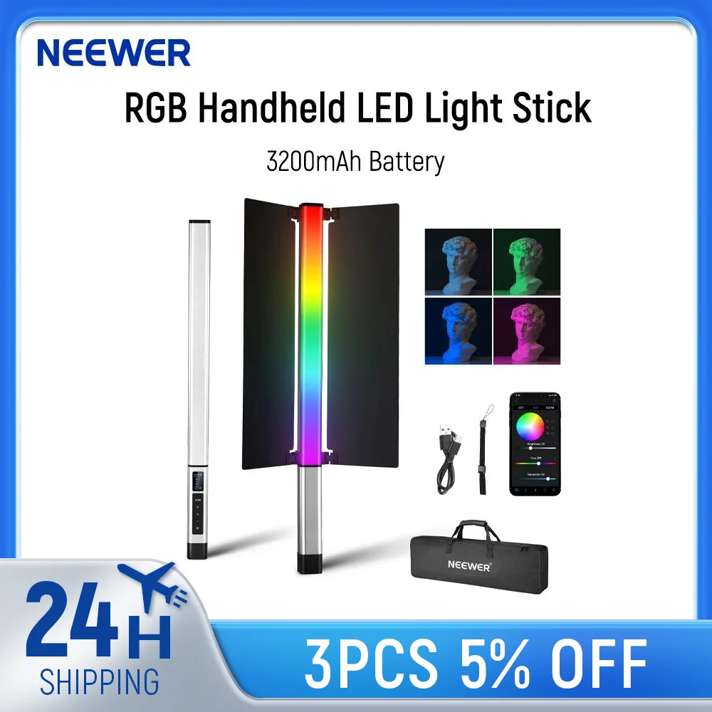NEEWER CL124 II RGB 핸드헬드 LED 라이트 스틱 비디오 라이트 지팡이, 앱 제어, 3200mAh 배터리, 360 ° 풀 컬러 튜브 조명