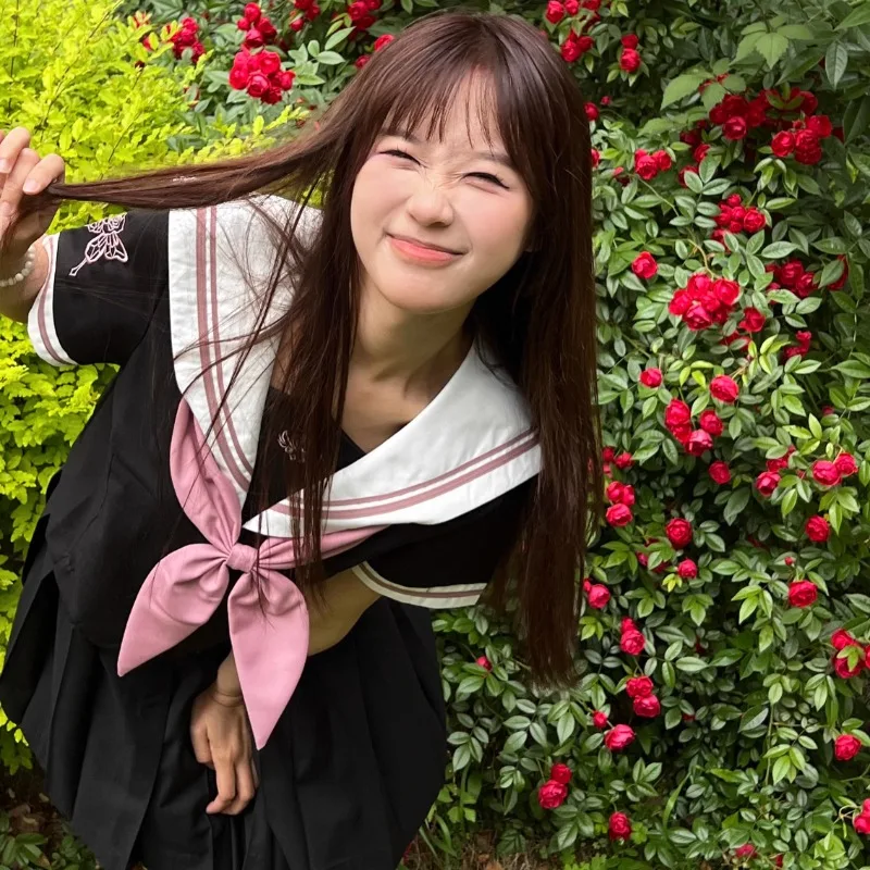 2024 JK Uniform Japanese Campus Style Sailor Suit Summer Black And Pink Colored Cute Lolita Short Sleeved Top Skirt Soft Sets