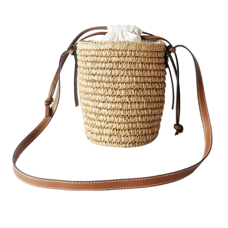 New Style Round Straw Tote Raffia Round Barrel Straw Woven Crossbody Bag Handbags Women Bags Designer Beach Bag For Women 2022