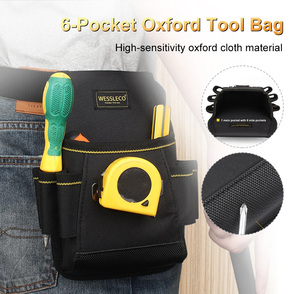 6-Pocket Tool Belt Pouch Thickened Durable High Capacity Waist Bag with Screwdriver Holder Work Pouch for Electrician Technician tool chest on wheels