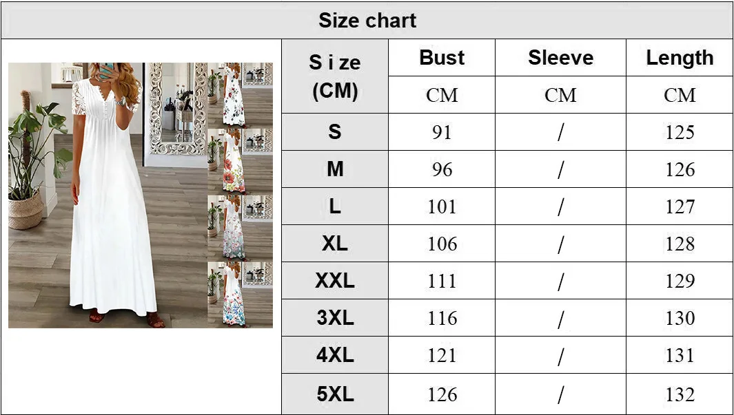 Sb7a4dbe65f174e639322612091cfa447N Spring/Summer Fashion Women's Short Sleeve Printed Lace Dresses Elegant Women's White V-neck Slim Fit Party Long Vestidos S-5XL Mallzona