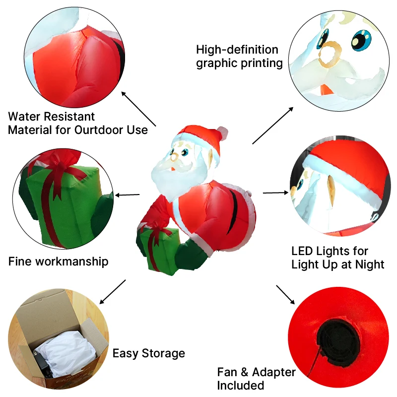 Inflatable decoration toy inflatable decoration inflatable toy Inflatable Climbing Window Santa Claus Handheld Gift Box Model With LED Lights Christmas Holiday Party window Decorative Props