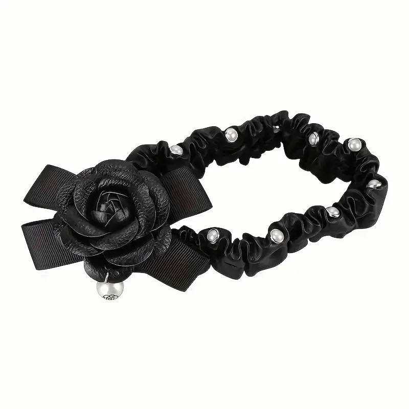 Leather Car Rearview Mirror Cover Camellia Flower Pearls Auto Interior Rear View Mirror Decoration Car Accessories for Women