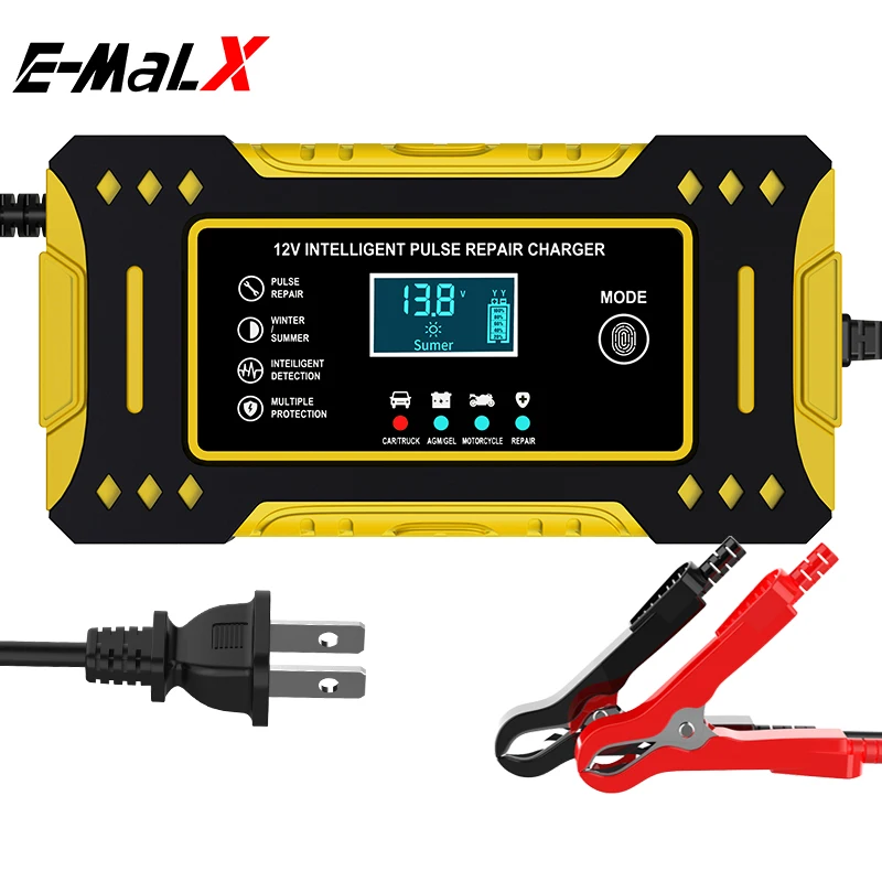 Intelligent 12V Battery Charger with LCD Display for Car and Motorcycle Maintenance