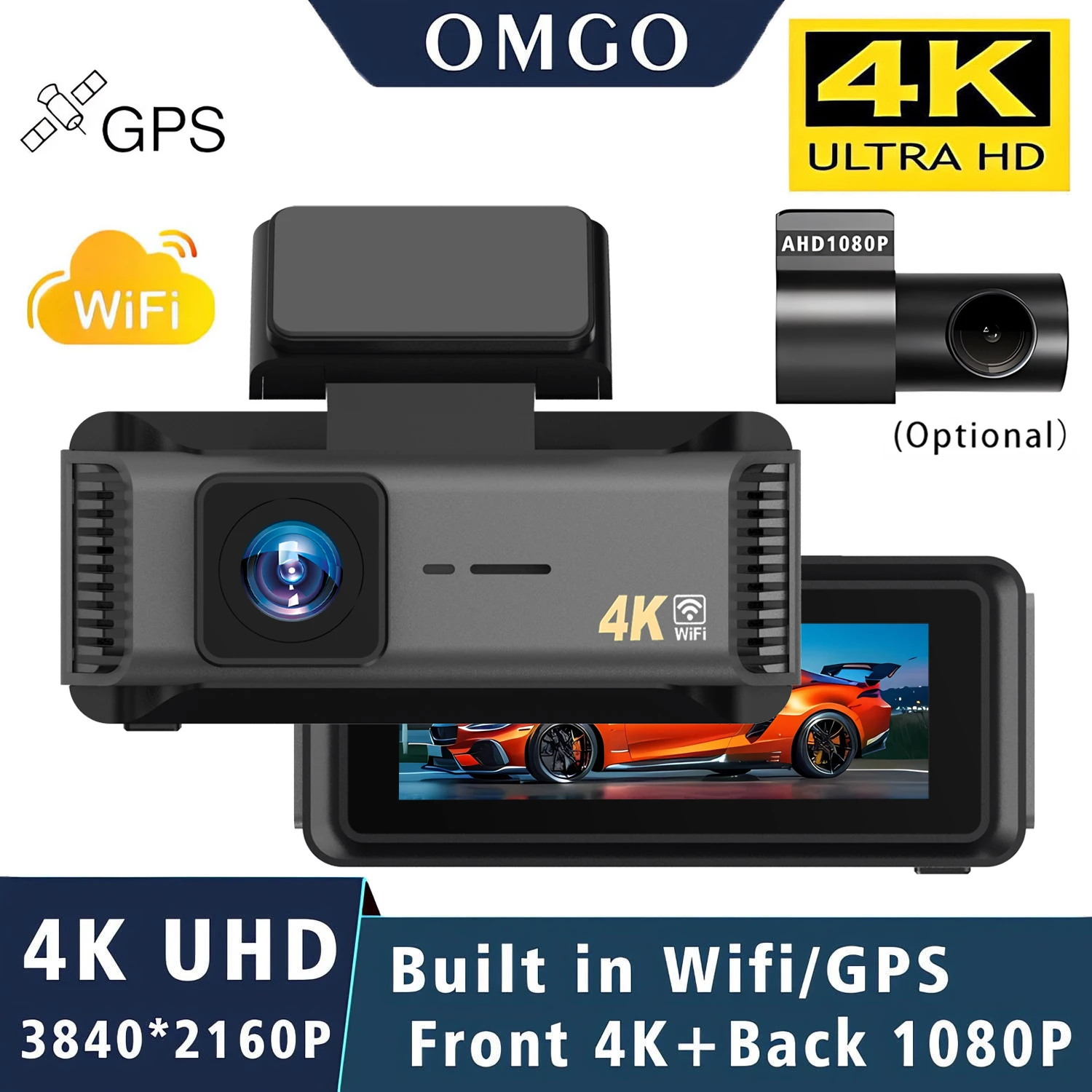 UHD 4K 2160P 차량용 DVR 내장 5G WiFi GPS 블랙박스 루프 녹화 기능 탑재 운전 기록 장치 후방 카메라 속도 표시 지원