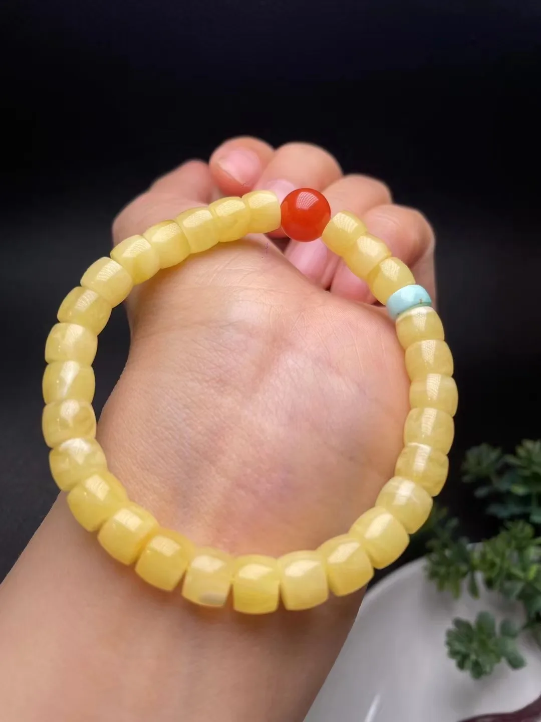 

New arrival natural stone yellow beeswax amber bracelet smooth Conformal round beads loose fine jewelry making diy bracelets