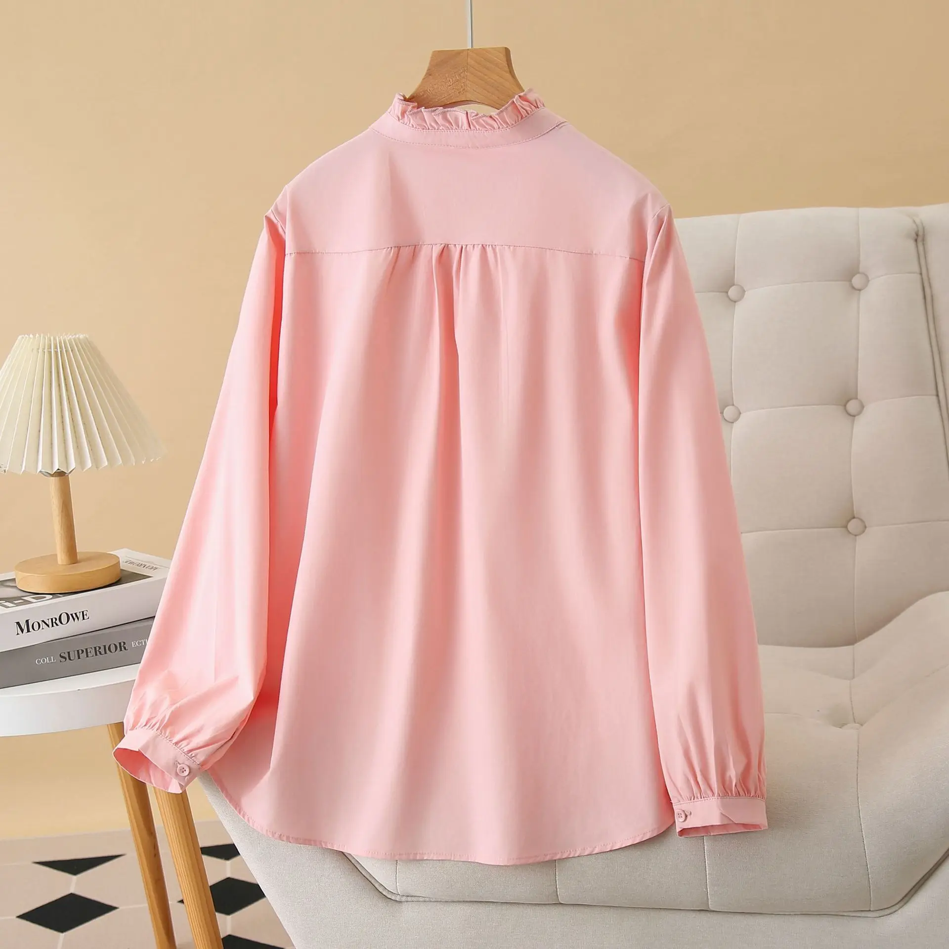 2025 Spring New Plus Size Shirt 100KG Stylish Ruffled Collar Embroidered Long Sleeved Blouses For Women 156