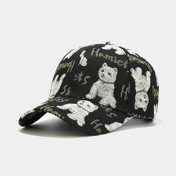Fashion Bear Cartoon Baseball Caps Casual Adjustable Women Outdoor Lovely Washed Cotton Dog Printed Sun Hats 2