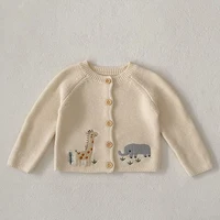 Autumn new 0-3-year-old baby clothing for boys and girls, cute and fun embroidered round neck sweater, knitted cardigan jacket 4