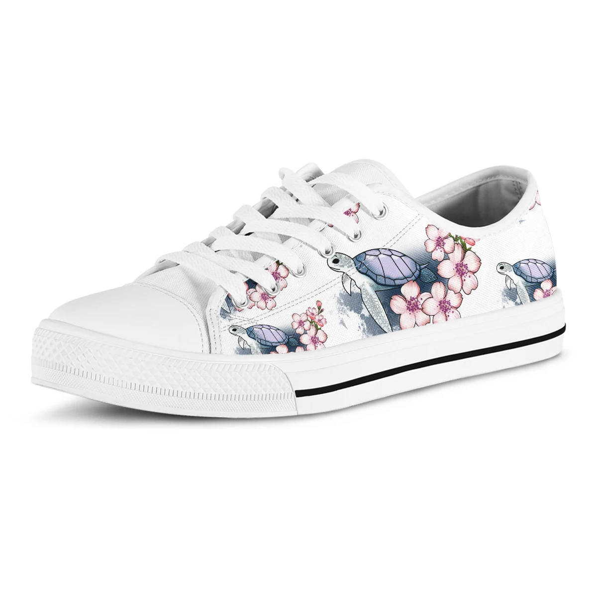 3D Animal Turtle Flower Pattern Shoes Woman Sneakers Casual Flat Shoes Low Top Lace Up Footwear Autumn Canvas Shoes