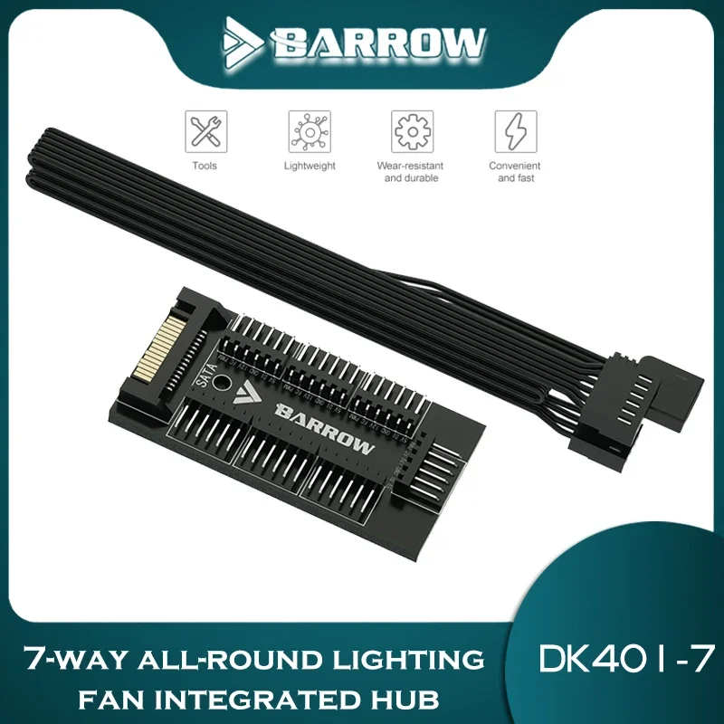 

Barrow RGB Fan Hub SATA Power Splitter Motherboard 4PIN PWM Fan Connect 5V 3Pin ARGB Light SYNC Temperature Meter DK401-7
