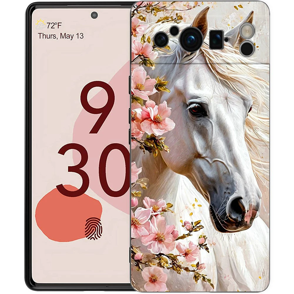 Elegant Black and White Galloping Horses Luxury TPU Phone Case