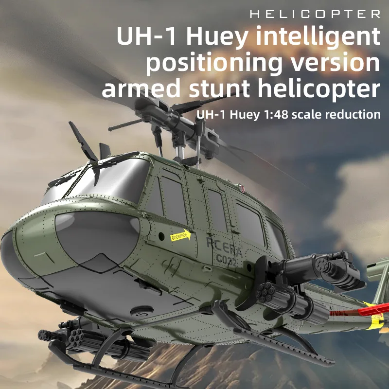 Hélicoptère RC cascadeur 6 canaux sans balais effectuant une figure acrobatique dans le ciel bleu
