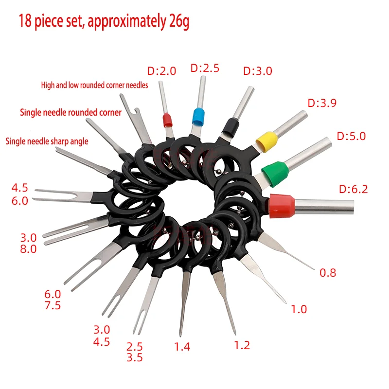 Terminal Removal Kit Car Terminal Extractor Car Repair Tool Terminal Removal Tool Car Terminal Puller Electrical Connector Pin Removal Kit 18 pieces of terminal disassembly car wire crimping connector pin extractor terminal maintenance car disassembly tool