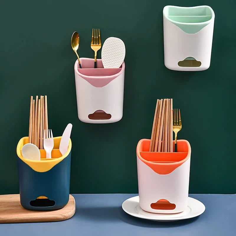 

Double Layer Detachable Chopsticks Cage Plastic Spoon Fork Tableware Storage Container Kitchen Item Drain Holder Breathable