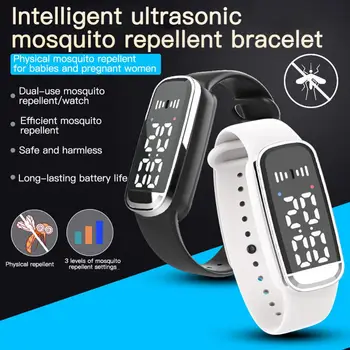 M80 음파 모기 구충제 시계, 울트라 소닉 안티 모기 구충제 팔찌 시간 표시 해충 곤충 제어 팔찌 상품 이미지